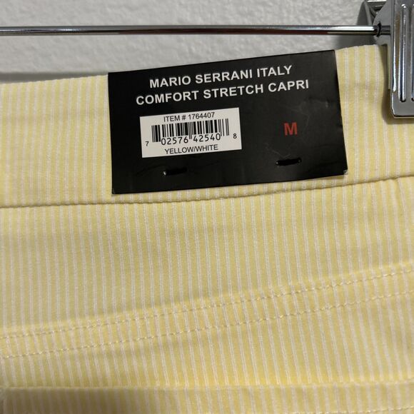 Mario Serrani Pants Womens Medium Seersucker Yellow Stretch Capri‎ Pullon - Picture 7 of 14